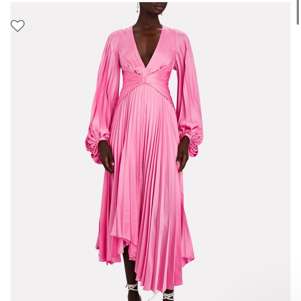 ACLER Palms Pleated Satin MIDI Dress